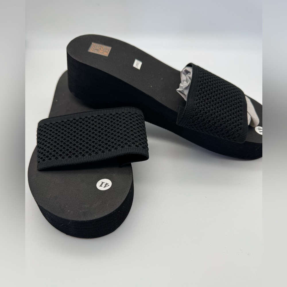 Black Mesh Slide Sandals